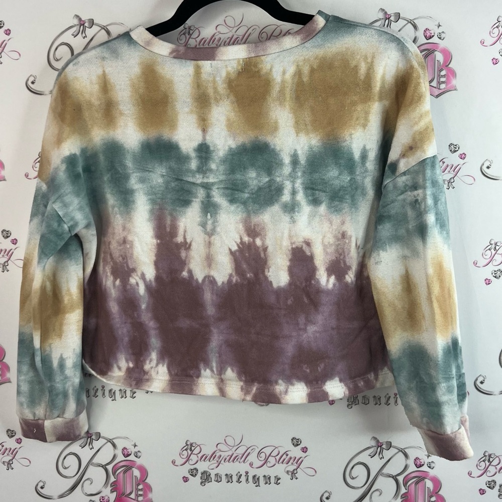 love, Fire sweater cropped long sleeve ombré Multicolor Tie-Dye Crop Sweatshirt - Picture 2 of 10